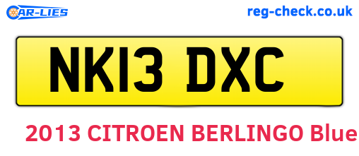 NK13DXC are the vehicle registration plates.