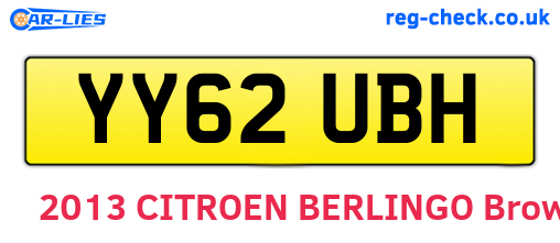 YY62UBH are the vehicle registration plates.