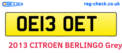 OE13OET are the vehicle registration plates.