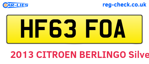 HF63FOA are the vehicle registration plates.