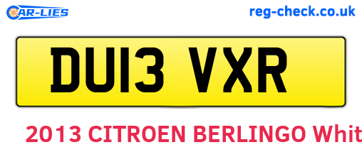 DU13VXR are the vehicle registration plates.