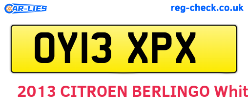 OY13XPX are the vehicle registration plates.