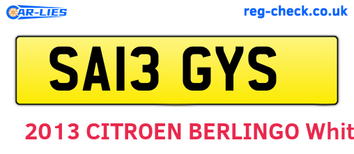 SA13GYS are the vehicle registration plates.