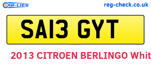 SA13GYT are the vehicle registration plates.