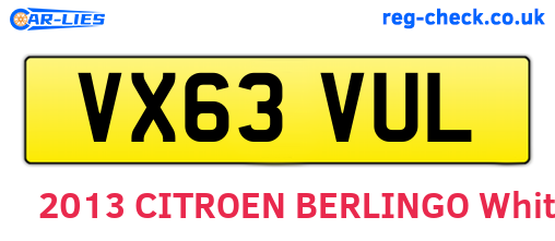 VX63VUL are the vehicle registration plates.