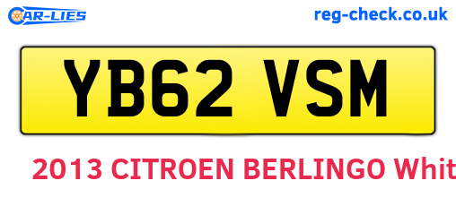 YB62VSM are the vehicle registration plates.