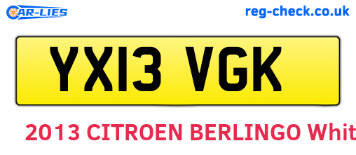 YX13VGK are the vehicle registration plates.