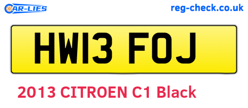 HW13FOJ are the vehicle registration plates.