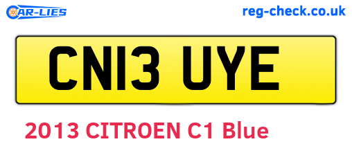 CN13UYE are the vehicle registration plates.