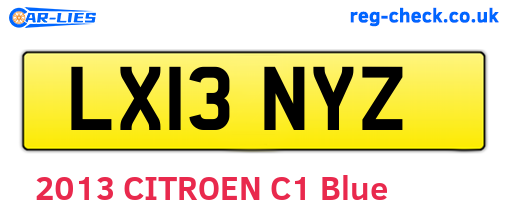 LX13NYZ are the vehicle registration plates.