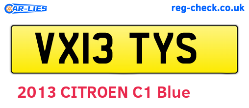 VX13TYS are the vehicle registration plates.