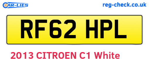 RF62HPL are the vehicle registration plates.