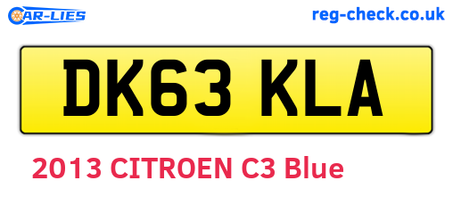 DK63KLA are the vehicle registration plates.
