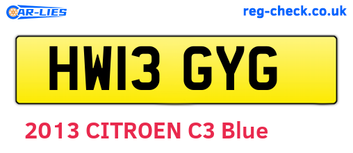 HW13GYG are the vehicle registration plates.