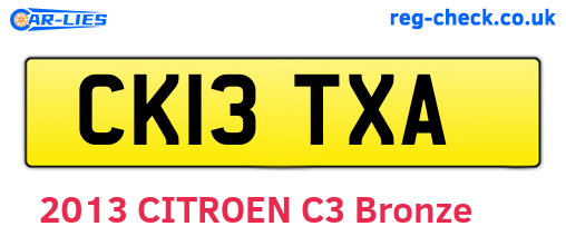 CK13TXA are the vehicle registration plates.