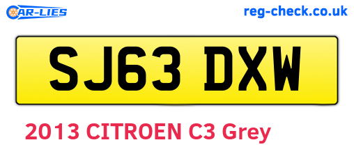 SJ63DXW are the vehicle registration plates.