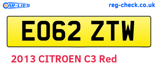 EO62ZTW are the vehicle registration plates.