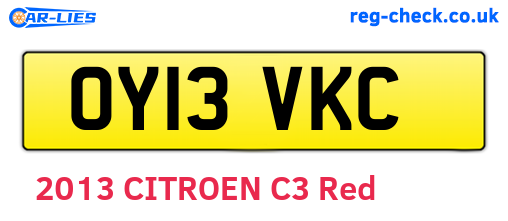 OY13VKC are the vehicle registration plates.