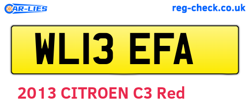 WL13EFA are the vehicle registration plates.