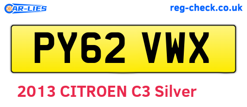 PY62VWX are the vehicle registration plates.