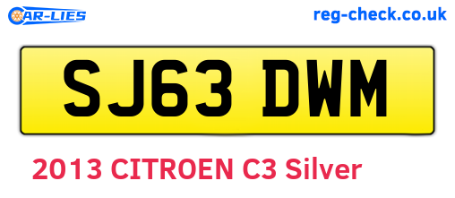 SJ63DWM are the vehicle registration plates.