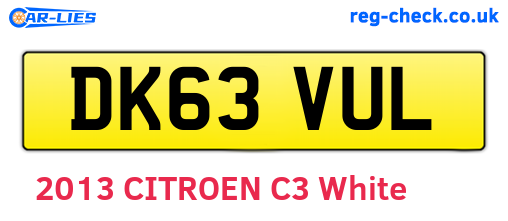 DK63VUL are the vehicle registration plates.