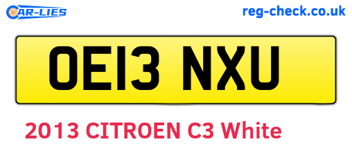 OE13NXU are the vehicle registration plates.