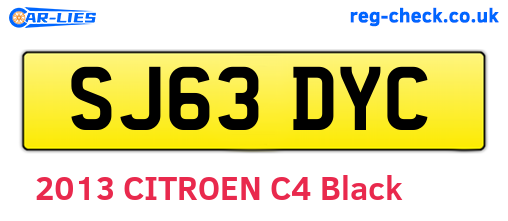 SJ63DYC are the vehicle registration plates.