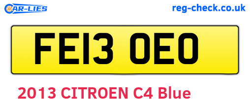FE13OEO are the vehicle registration plates.