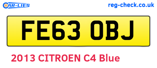 FE63OBJ are the vehicle registration plates.