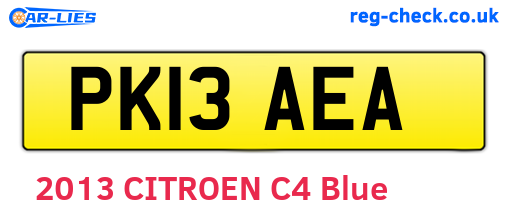 PK13AEA are the vehicle registration plates.