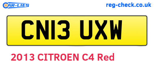 CN13UXW are the vehicle registration plates.