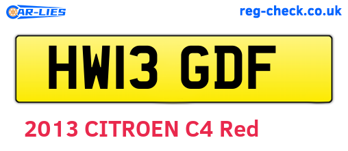 HW13GDF are the vehicle registration plates.