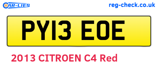 PY13EOE are the vehicle registration plates.