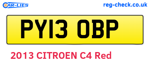 PY13OBP are the vehicle registration plates.