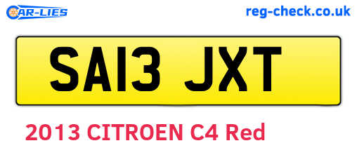 SA13JXT are the vehicle registration plates.