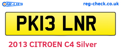 PK13LNR are the vehicle registration plates.