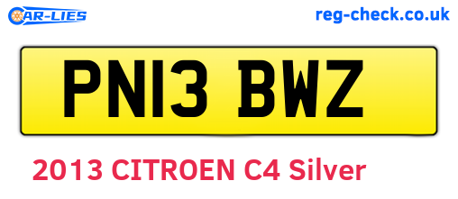 PN13BWZ are the vehicle registration plates.