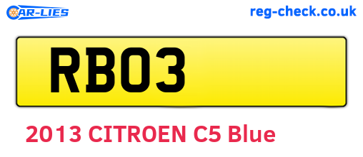 RBO3 are the vehicle registration plates.