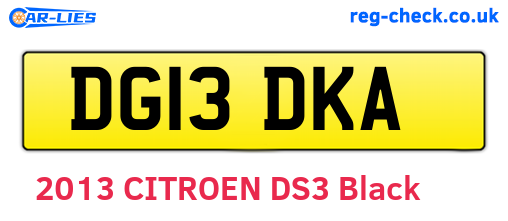 DG13DKA are the vehicle registration plates.