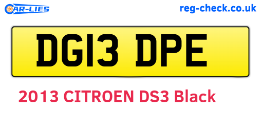 DG13DPE are the vehicle registration plates.