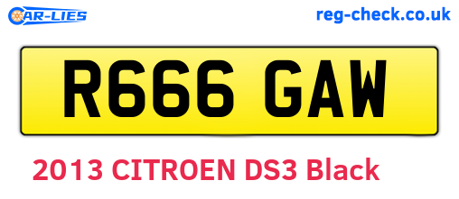 R666GAW are the vehicle registration plates.