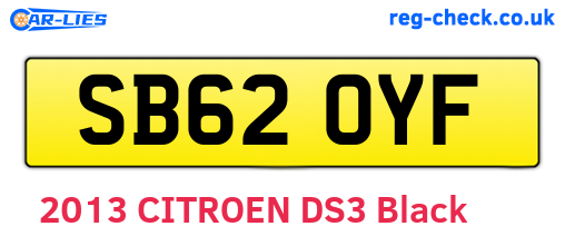 SB62OYF are the vehicle registration plates.