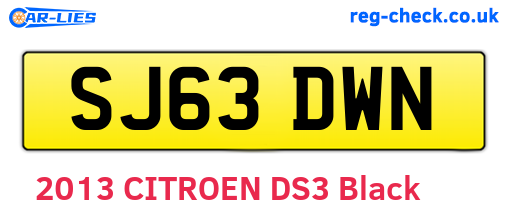SJ63DWN are the vehicle registration plates.