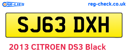 SJ63DXH are the vehicle registration plates.
