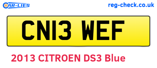 CN13WEF are the vehicle registration plates.