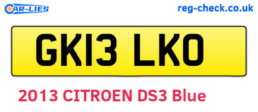 GK13LKO are the vehicle registration plates.