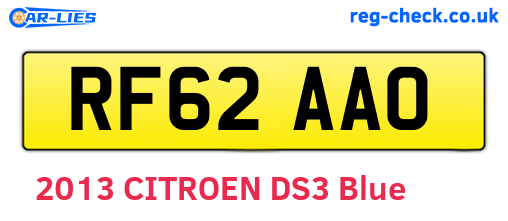 RF62AAO are the vehicle registration plates.