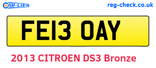 FE13OAY are the vehicle registration plates.