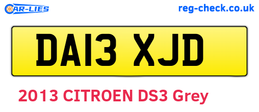 DA13XJD are the vehicle registration plates.